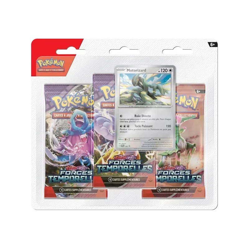 Pokémon TCG EV05 Forces Temporelles - Tripack FR - vue de face Motorizard | NK - Nordikards