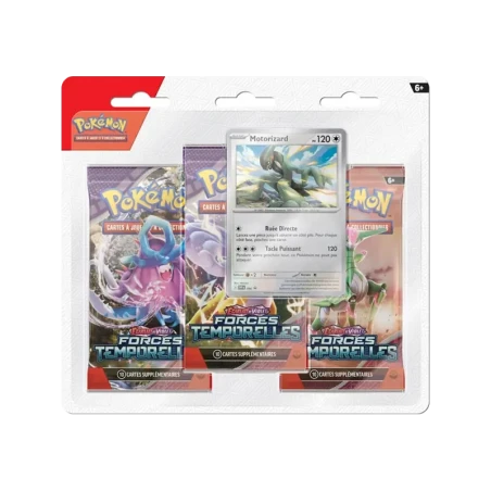 Pokémon TCG EV05 Forces Temporelles - Tripack FR - vue de face Motorizard | NK - Nordikards