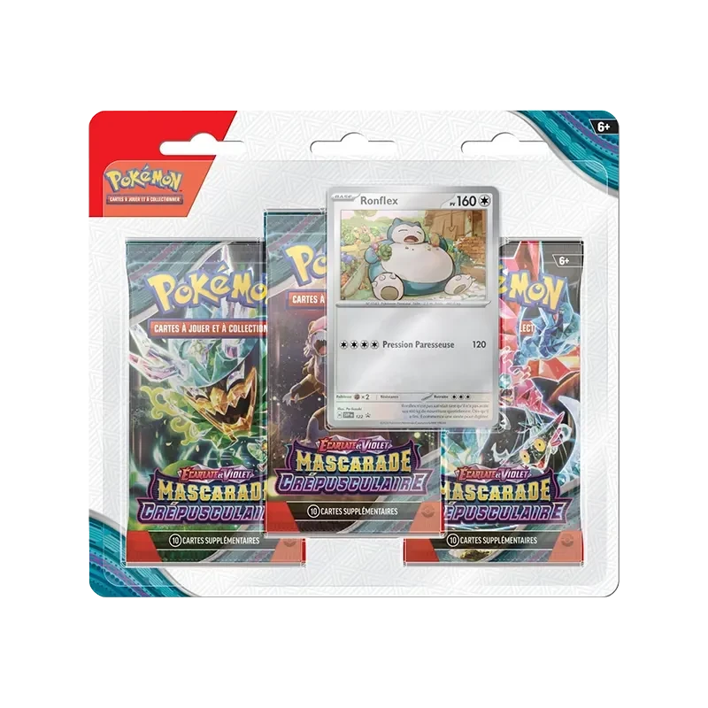 Pokémon TCG EV06 Mascarade Crépusculaire - Tripack FR - vue de face Ronflex | NK - Nordikards