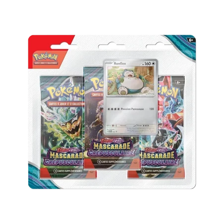 Pokémon TCG EV06 Mascarade Crépusculaire - Tripack FR - vue de face Ronflex | NK - Nordikards