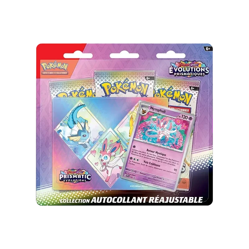 Pokémon TCG EV08.5 Evolutions Prismatiques - Tripack Collection Autocollant FR - vue de face Nymphali | NK - Nordikards